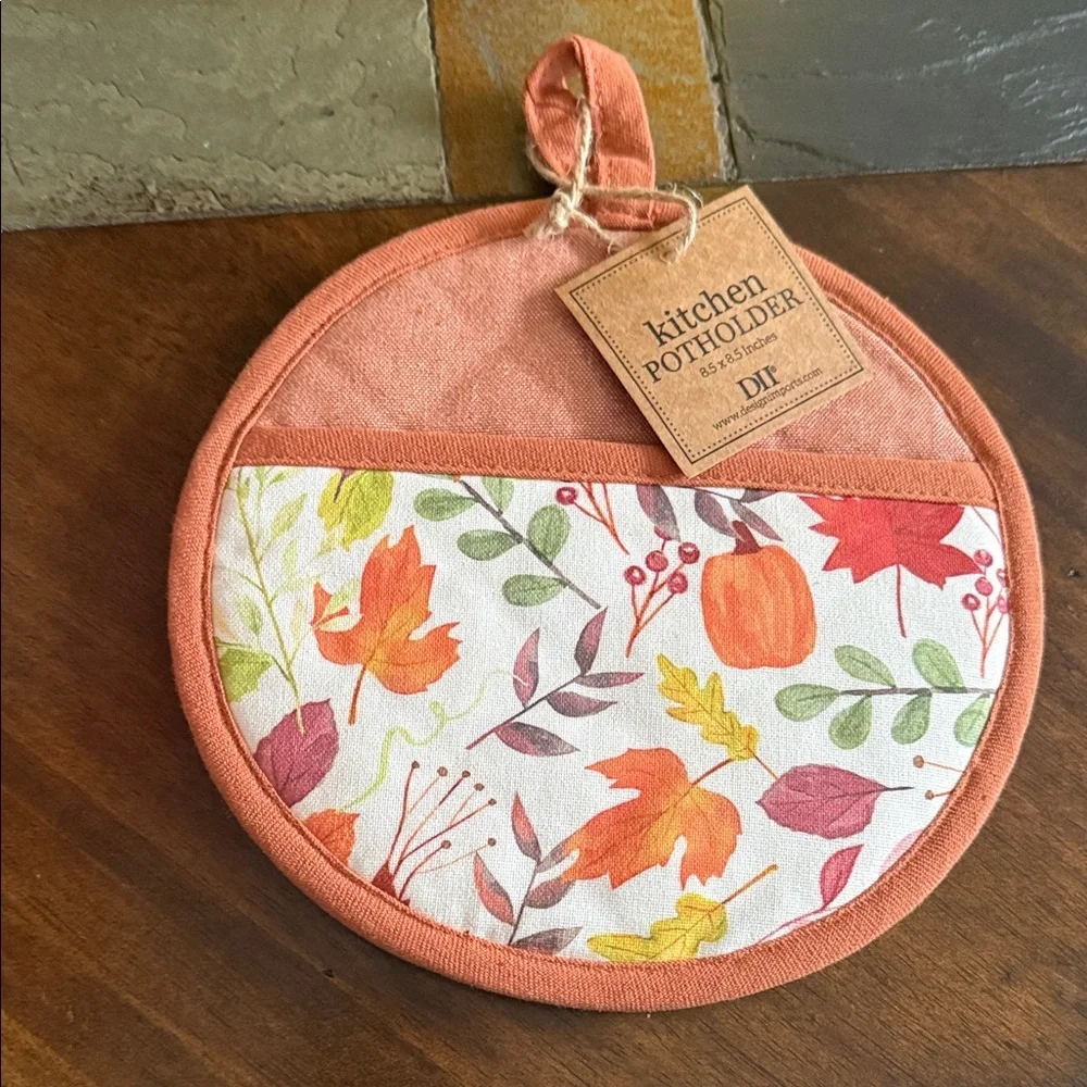 Autumn Harvest Kitchen Towel and Pot Holder Set - Orange and Multicolor
